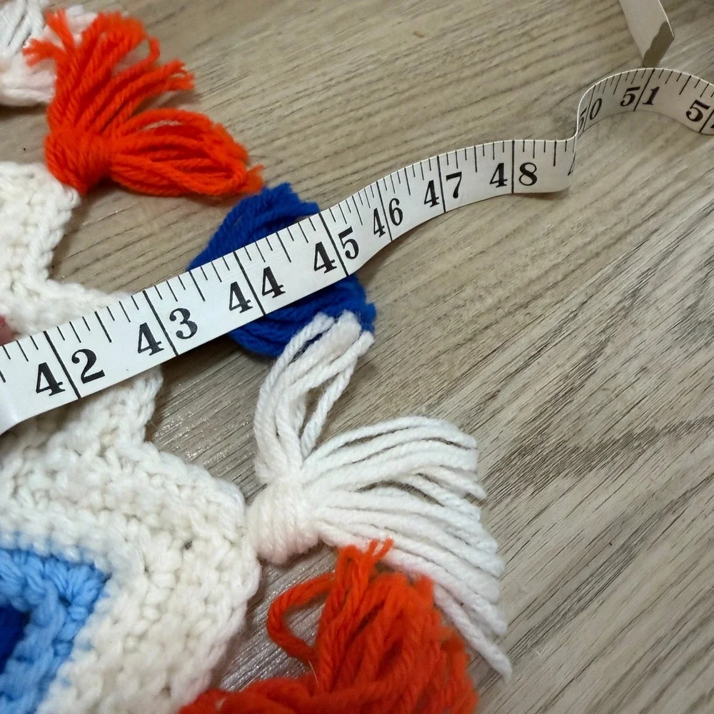 Crochet Chevron Throw Blanket 4x26 Red White‎ Blue Retro 1970s Style Afghan